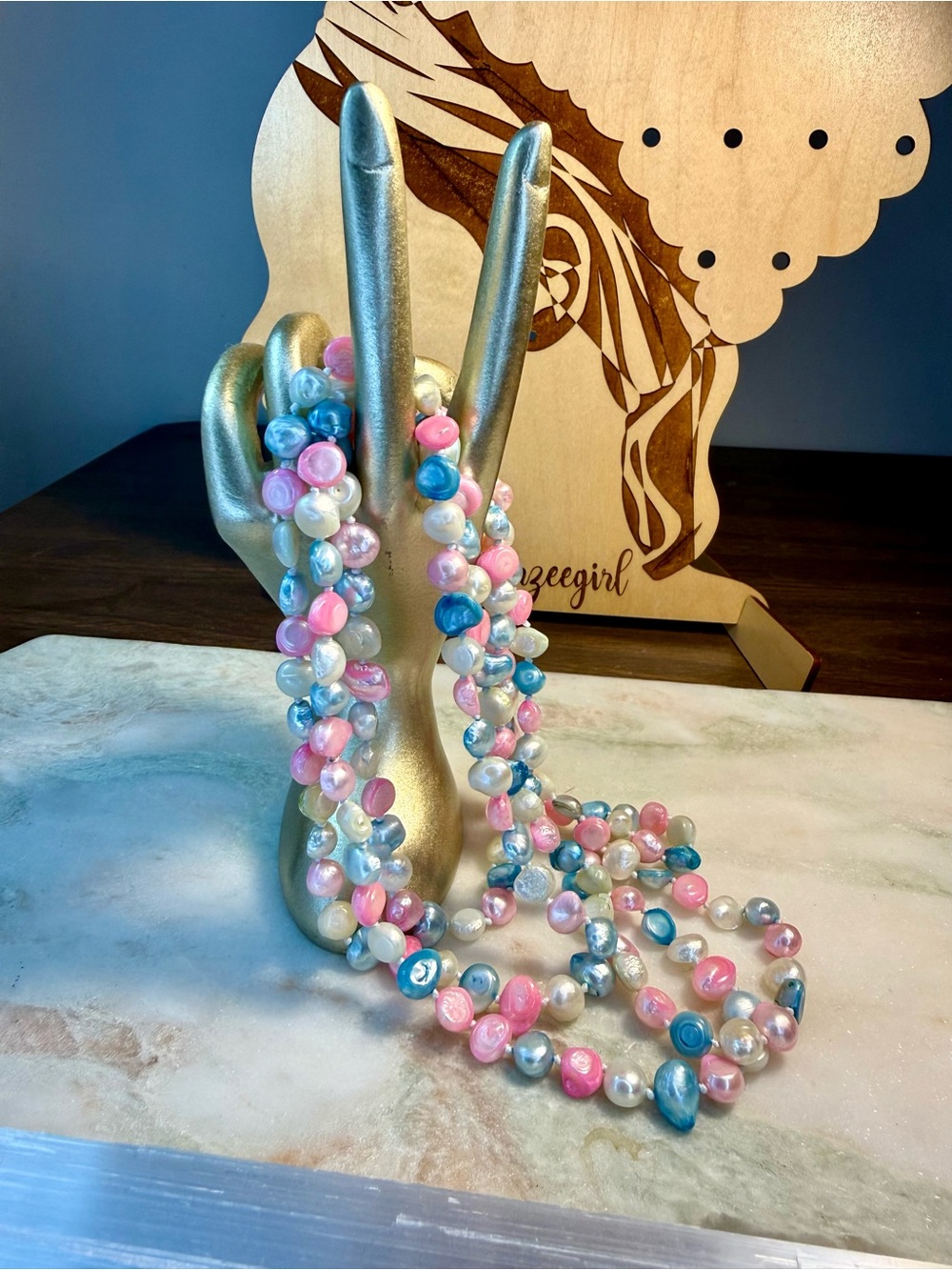 Pastel Cultured Freshwater Baroque Pearl Forever Strand Statement Necklace 60”